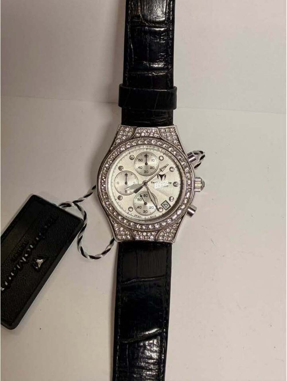 Technomarine Chronograph Crystal-Studded Bezel Watch Runs Fine 36mm